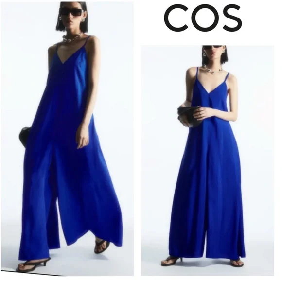 COS V Neck Wide Leg Jumpsuit Womens Size Large Blue - Picture 11 of 11